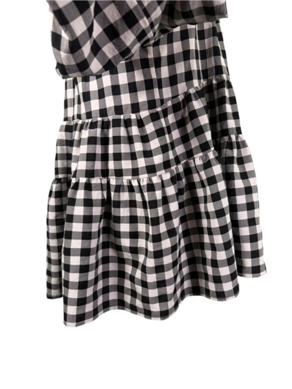 Entro Black White Gingham Tiered Babydoll Tunic Blouse Medium - Picture 6 of 10